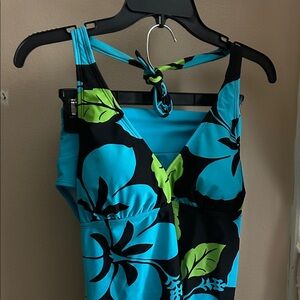 Hapari Blue and Green Floral Swim Top/Bottom set